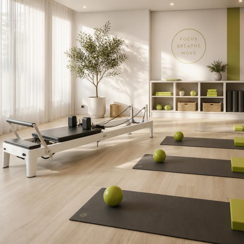 Sala do pilatesu z reformerem i matami